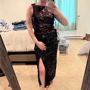 Lulus Kossi Black Sequin Low-rise Midi Skirt